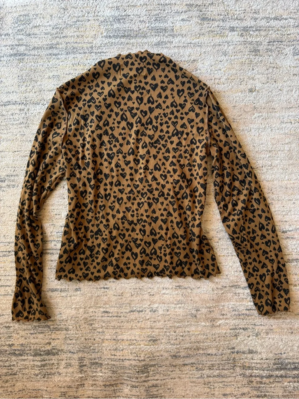 Old Navy kids Brown Long Sleeve Top with Black Heart Print